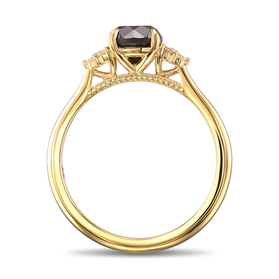 Fancy Black Round Diamond Side-stone Ring - 2