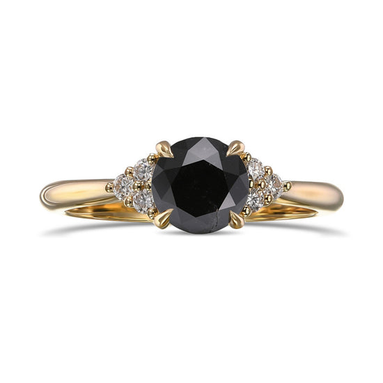Fancy Black Round Diamond Side-stone Ring