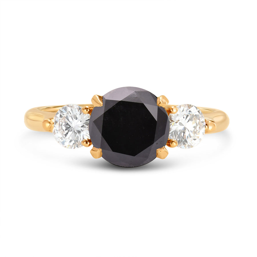 Fancy Black Round Three-stone Diamond Ring