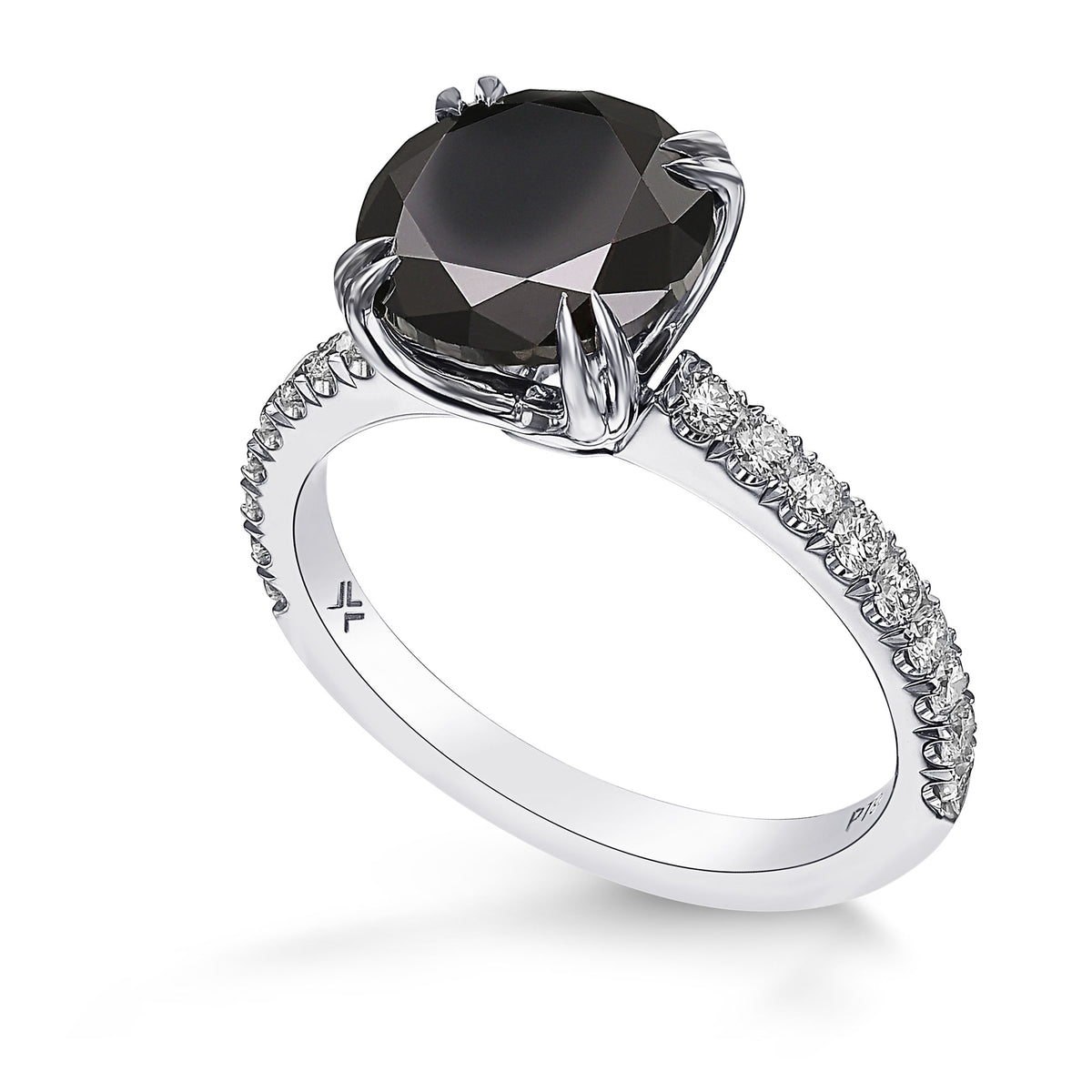 Fancy Black Round Diamond Side-stone Ring - 3