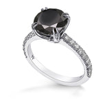 Fancy Black Round Diamond Side-stone Ring - 3