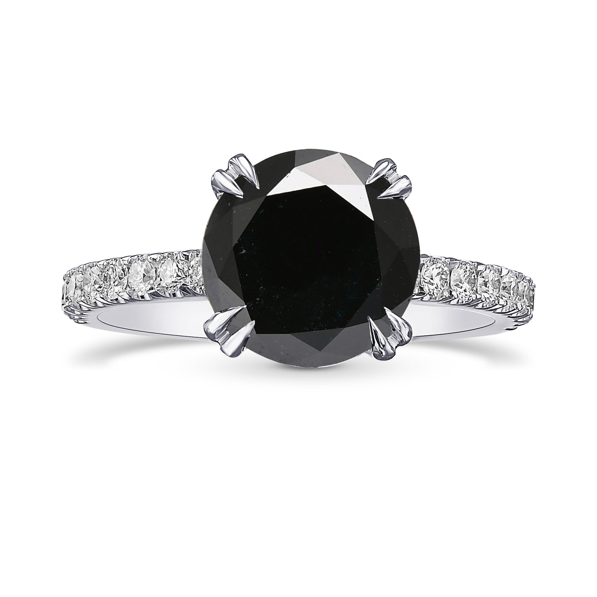 Fancy Black Round Diamond Side-stone Ring