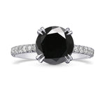 Fancy Black Round Diamond Side-stone Ring