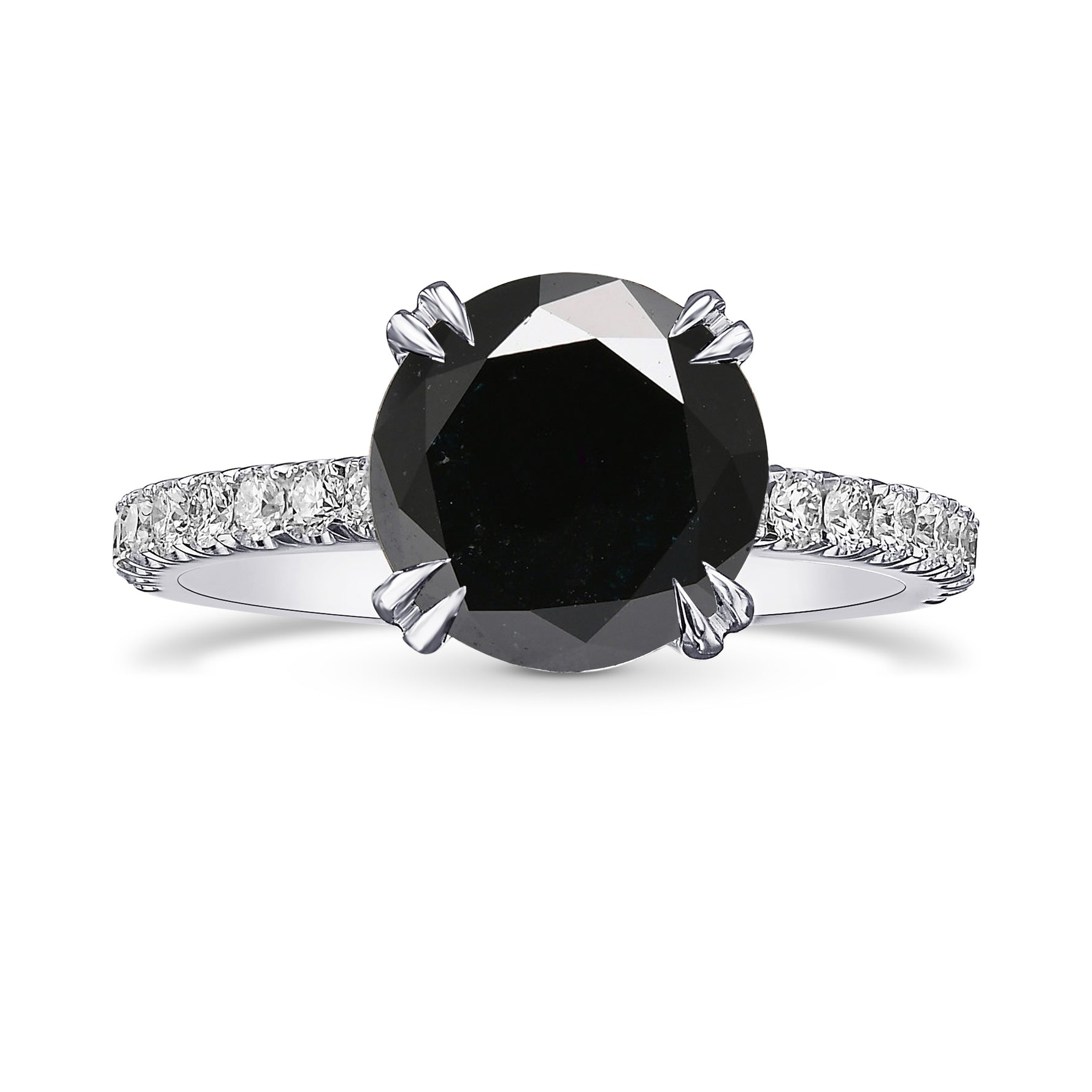 Fancy Black Round Diamond Side-stone Ring