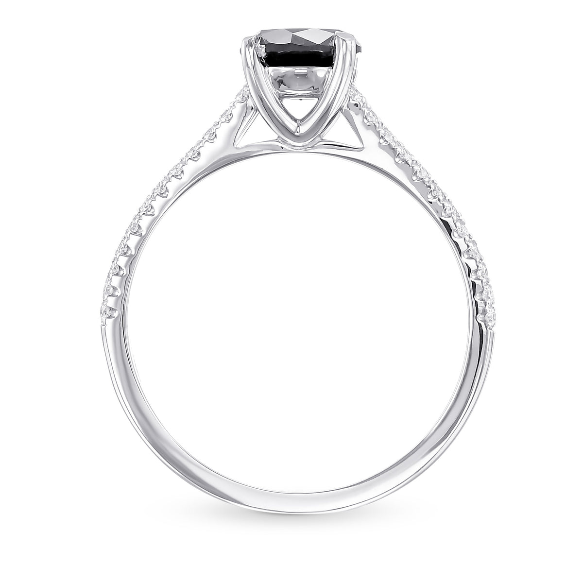 Fancy Black Round Side Stones with Split Shank Diamond Ring - 2