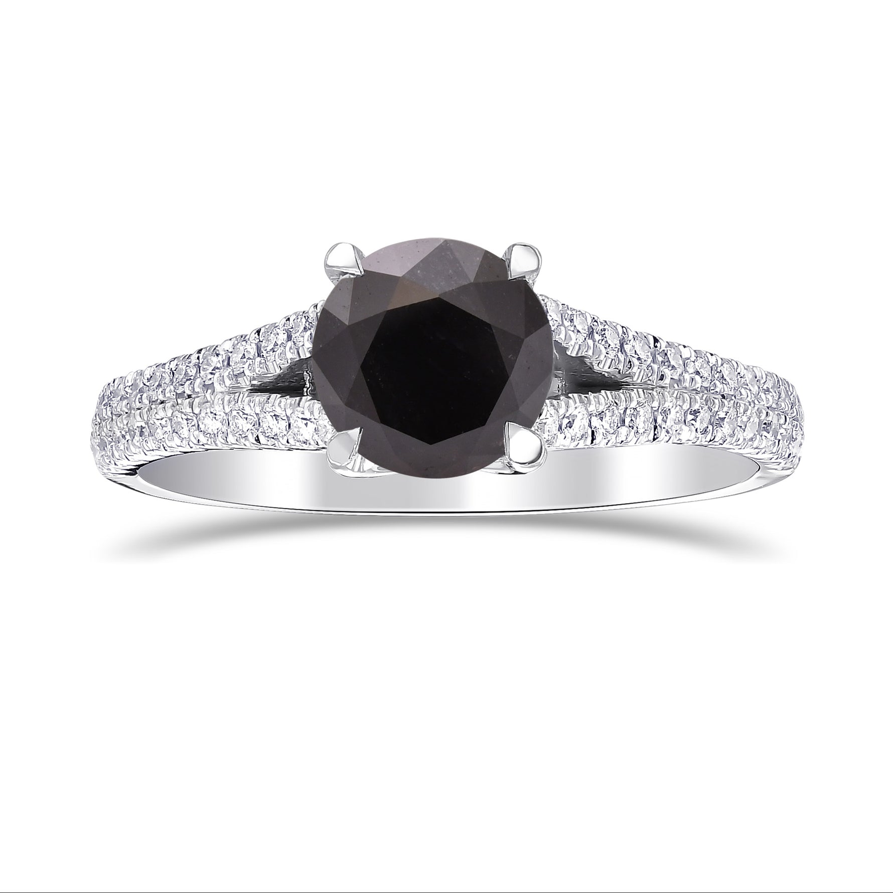 Fancy Black Round Side Stones with Split Shank Diamond Ring