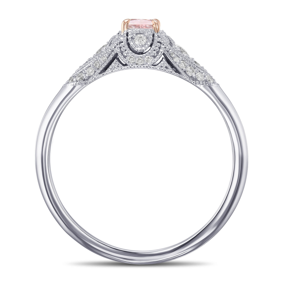Fancy Orange Pink Cushion Vintage Style Diamond Ring - 2