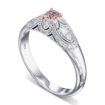 Fancy Orange Pink Cushion Vintage Style Diamond Ring - 3