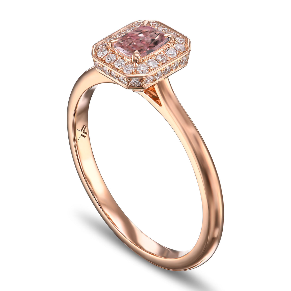 Fancy Pink Radiant 3D Halo Diamond Ring - 3