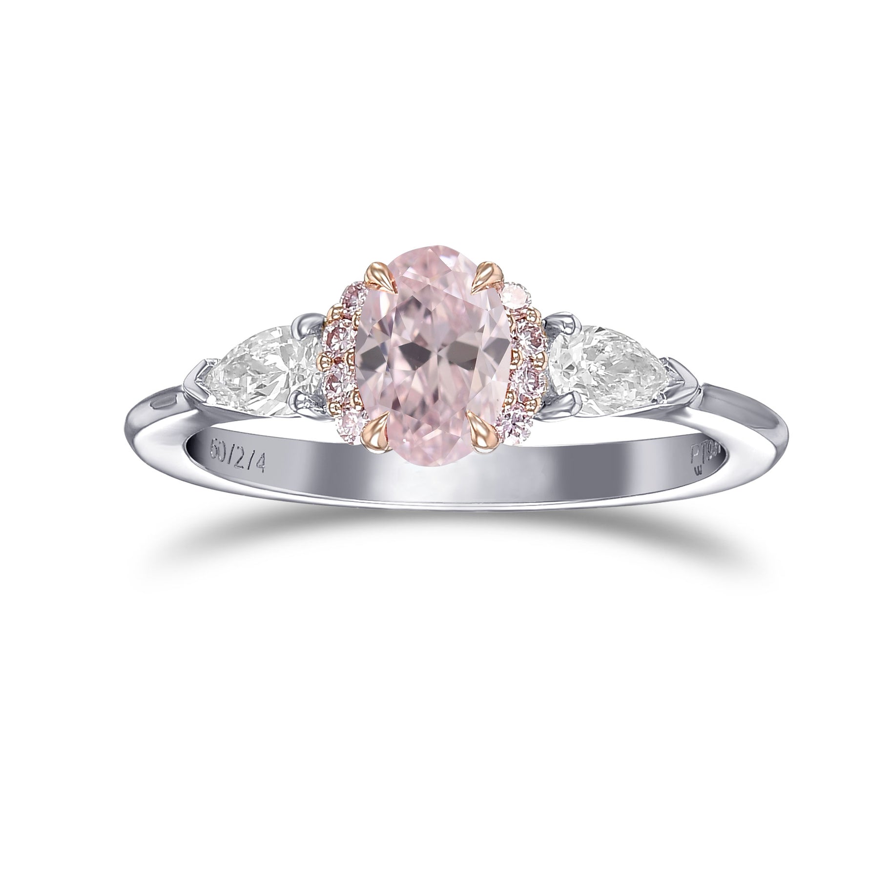 Fancy Pink Oval & Pear Diamond Semi-Halo Ring