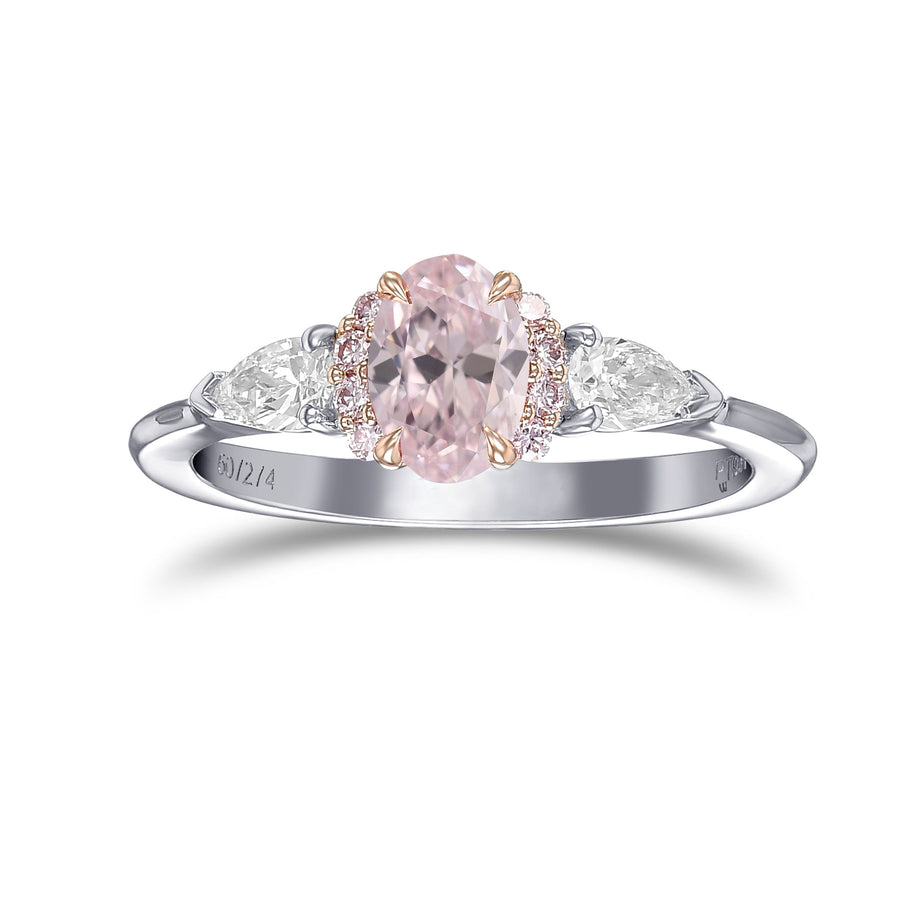 Fancy Pink Oval & Pear Diamond Semi-Halo Ring