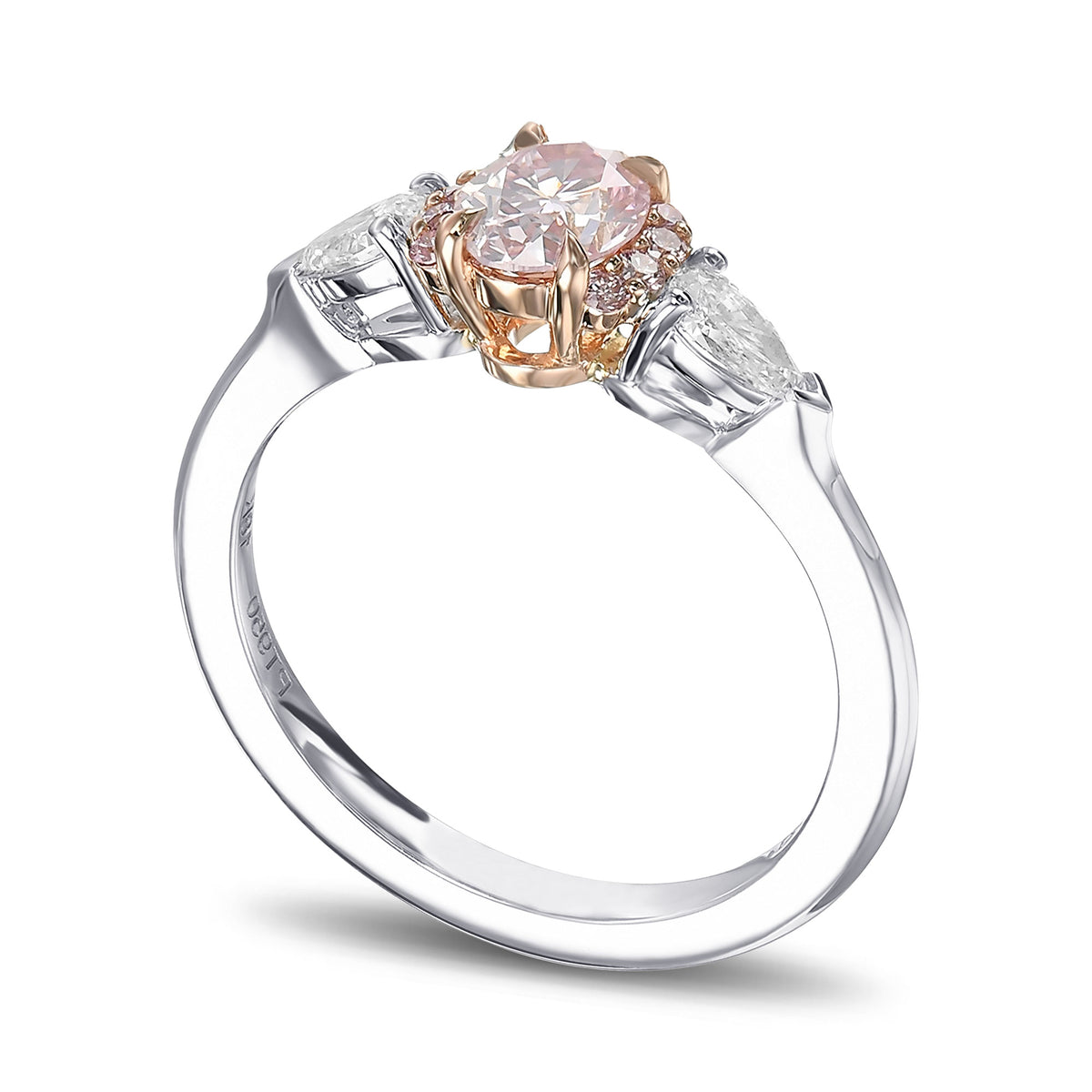 Fancy Pink Oval & Pear Diamond Semi-Halo Ring - 3