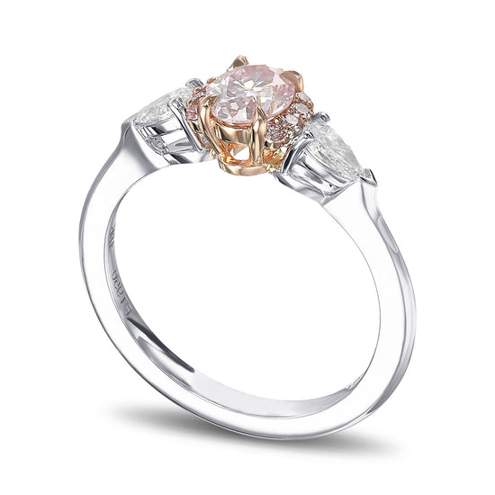 Fancy Pink Oval & Pear Diamond Semi-Halo Ring - 3