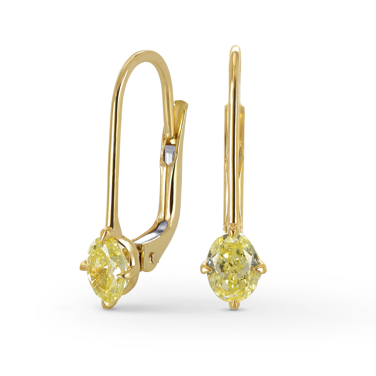 Fancy Light Yellow Oval Diamond Drop Earrings