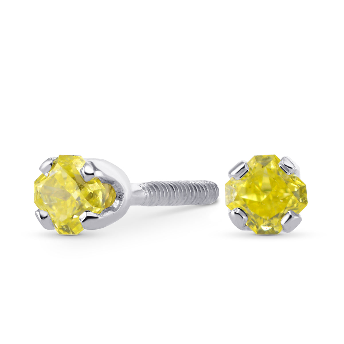 Fancy Vivid Yellow Radiant Stud Diamonds Earrings