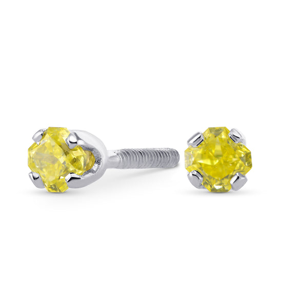 Fancy Vivid Yellow Radiant Stud Diamonds Earrings