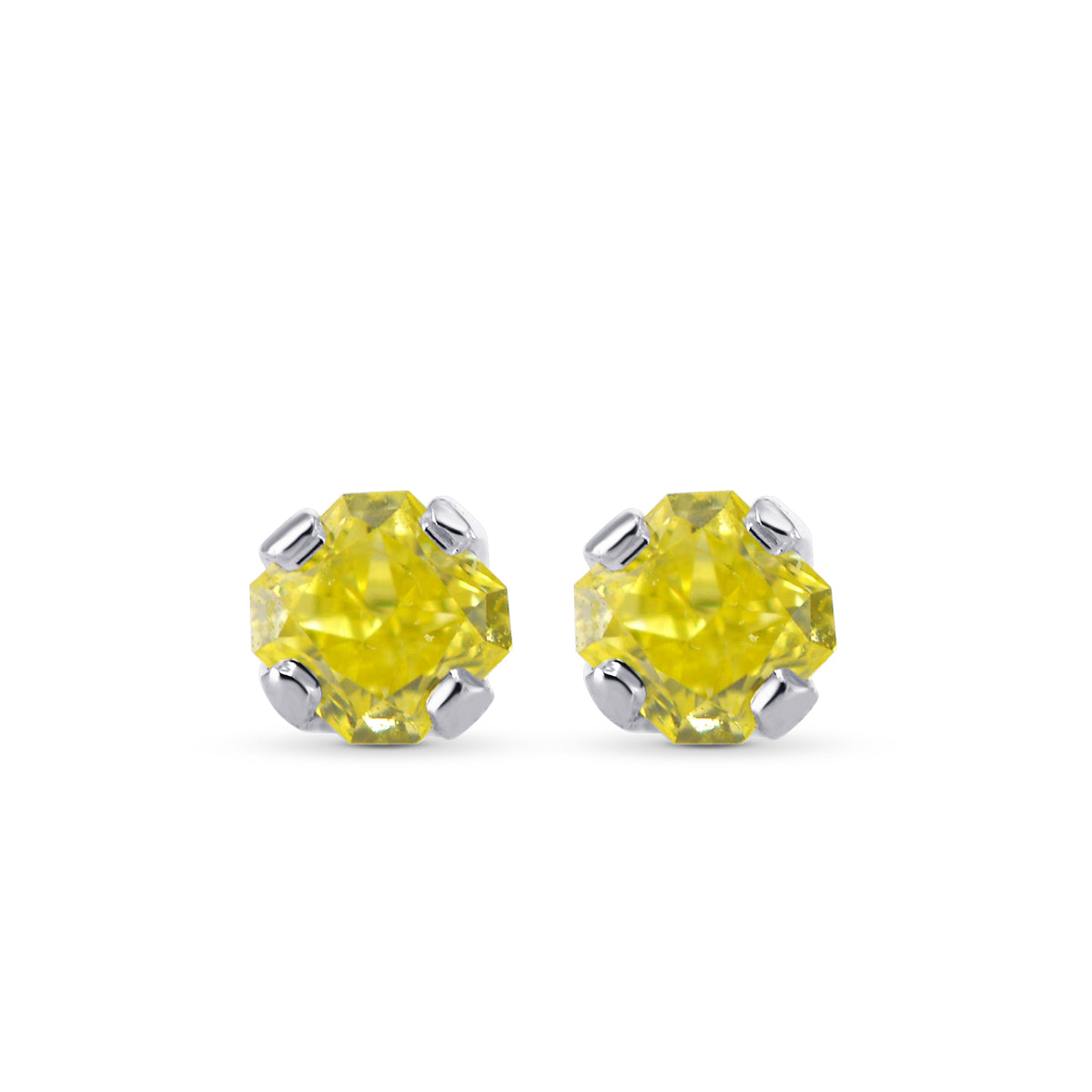 Fancy Vivid Yellow Radiant Stud Diamonds Earrings