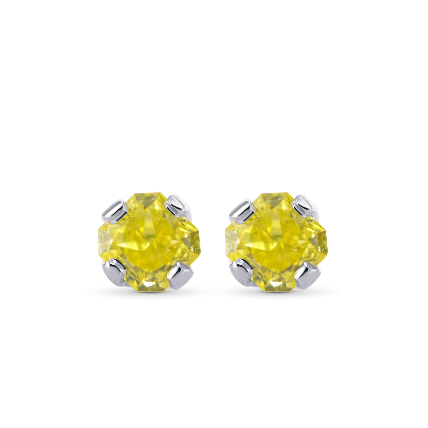 Fancy Vivid Yellow Radiant Stud Diamonds Earrings