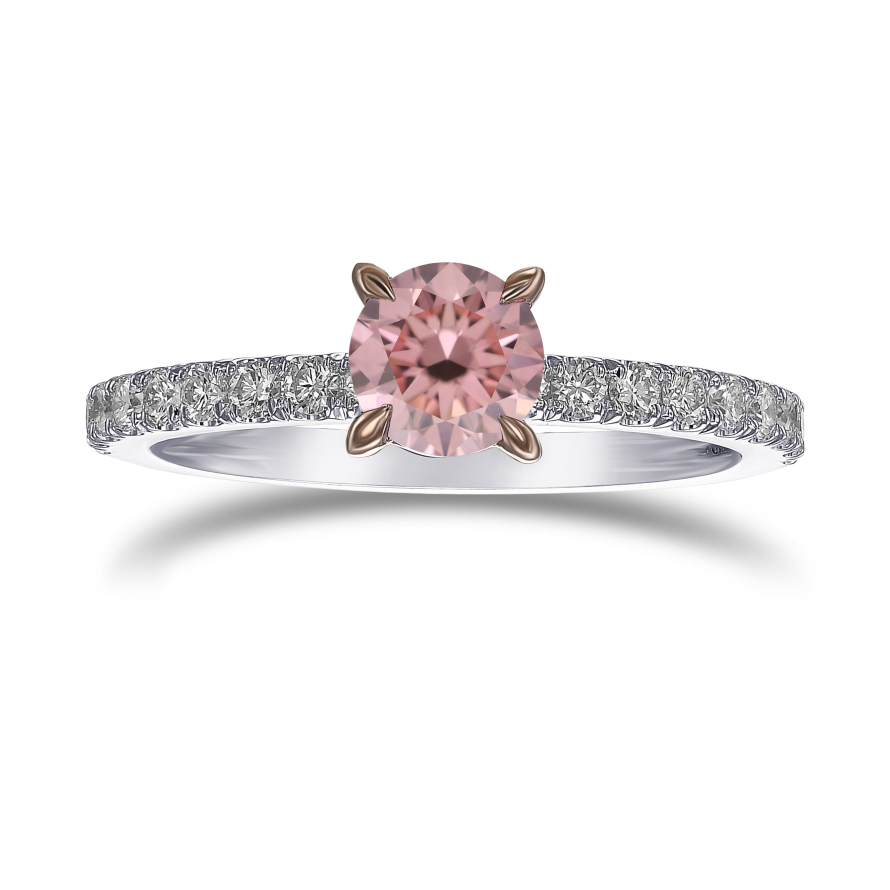Argyle 3PR Fancy Intense Orangy Pink Round Side-Stone Diamond Ring