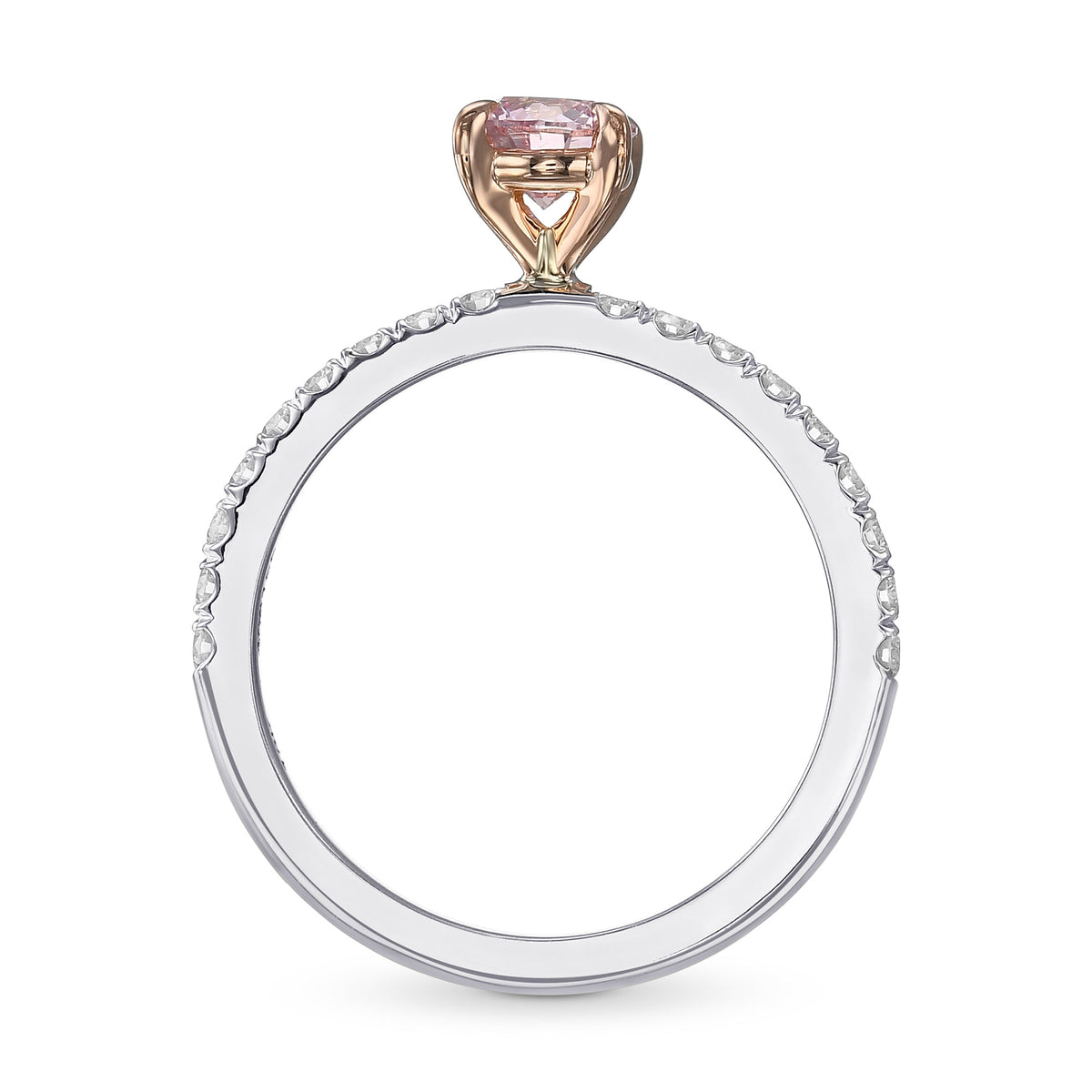 Argyle 3PR Fancy Intense Orangy Pink Round Side-Stone Diamond Ring - 2