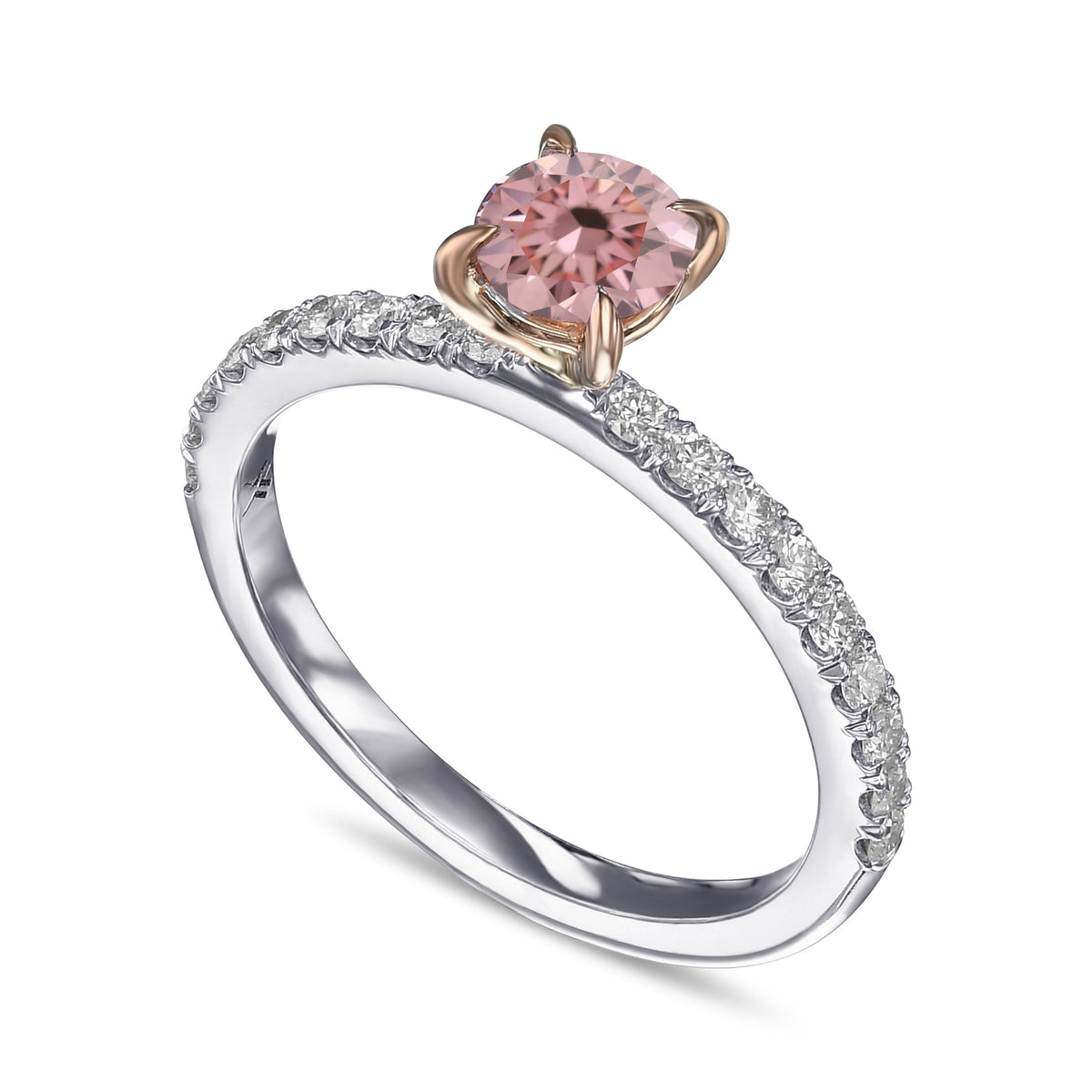 Argyle 3PR Fancy Intense Orangy Pink Round Side-Stone Diamond Ring - 3