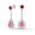 Ruby & Pink Sapphire Drop Halo Earrings