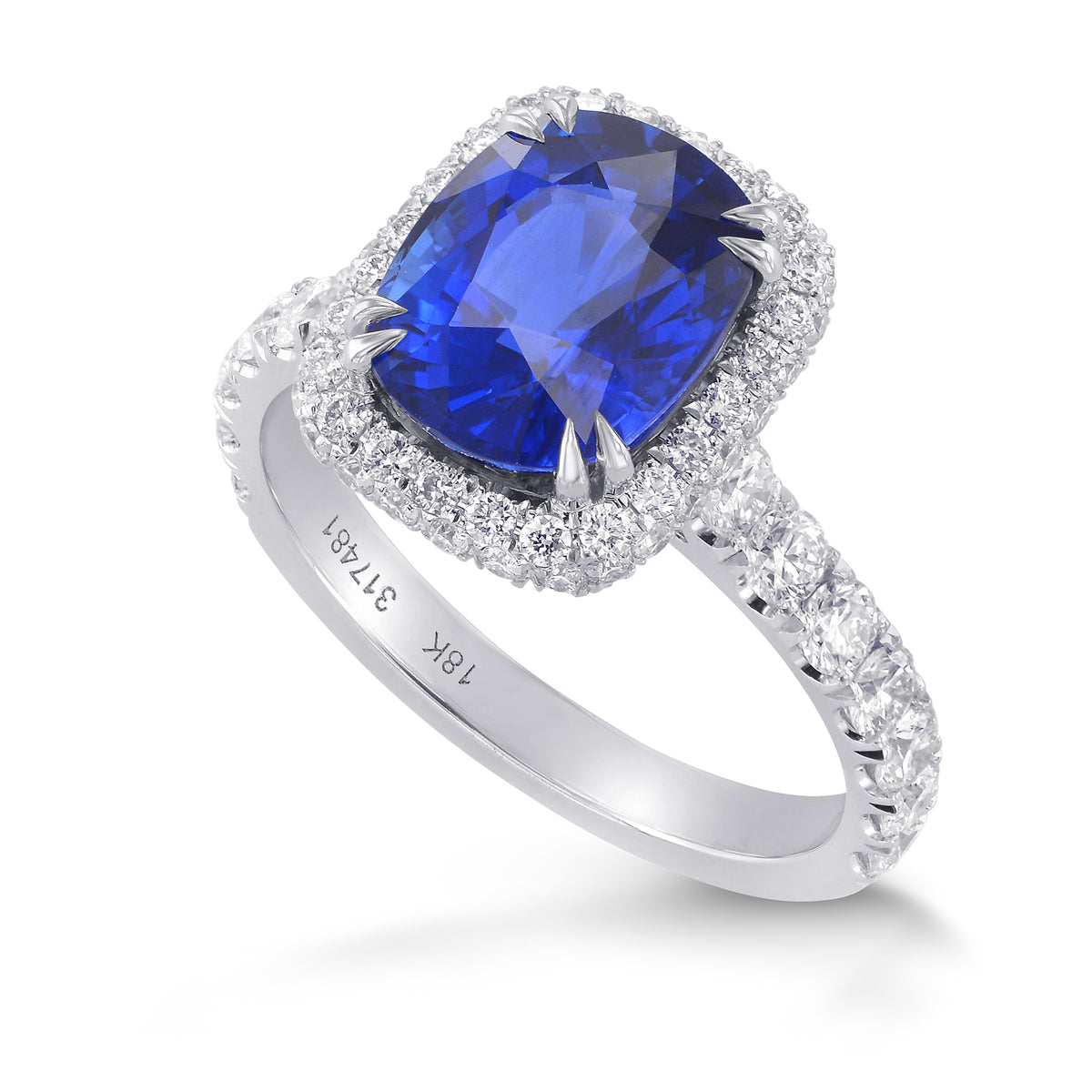 Royal Blue Sapphire Cushion Halo Ring