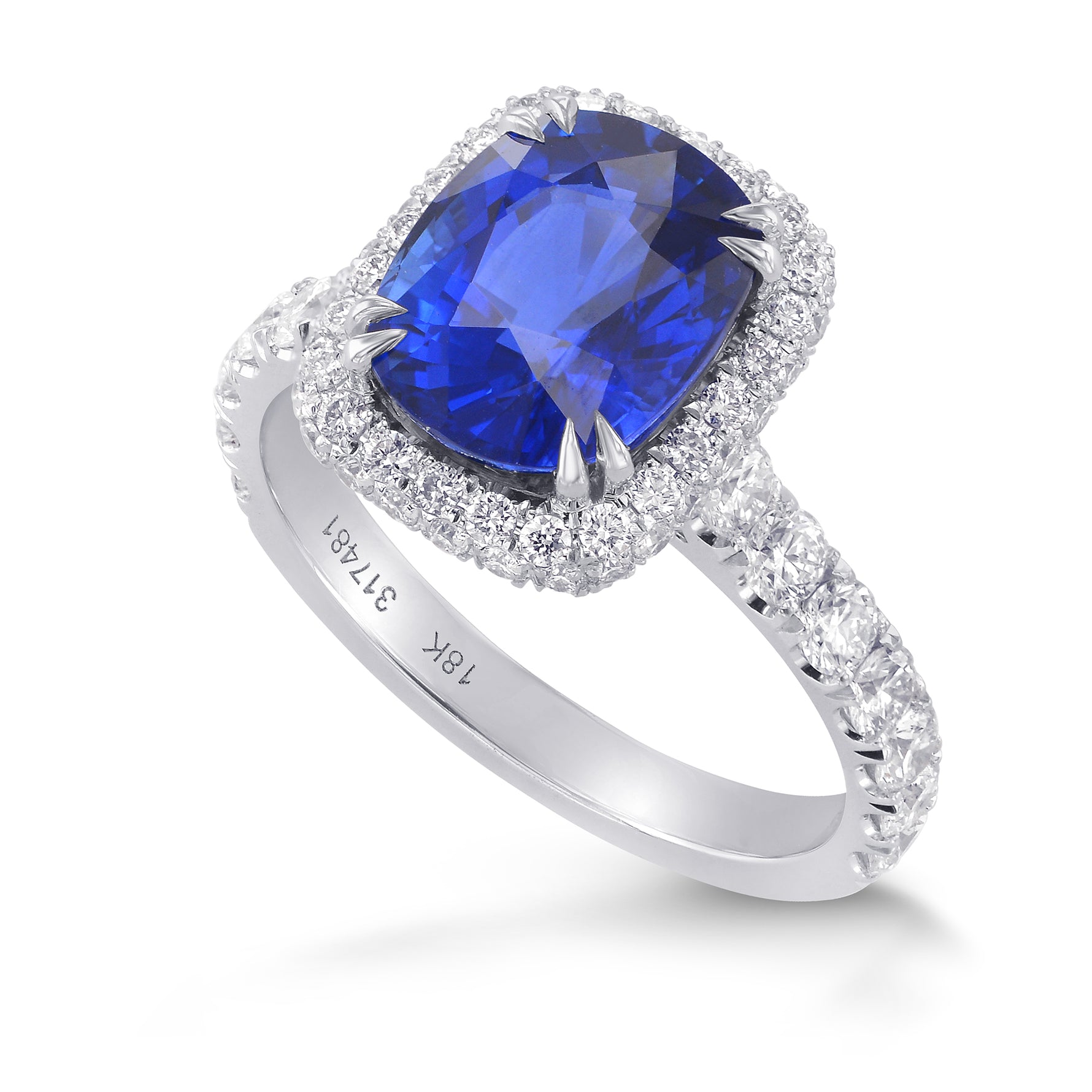 Royal Blue Sapphire Cushion Halo Ring