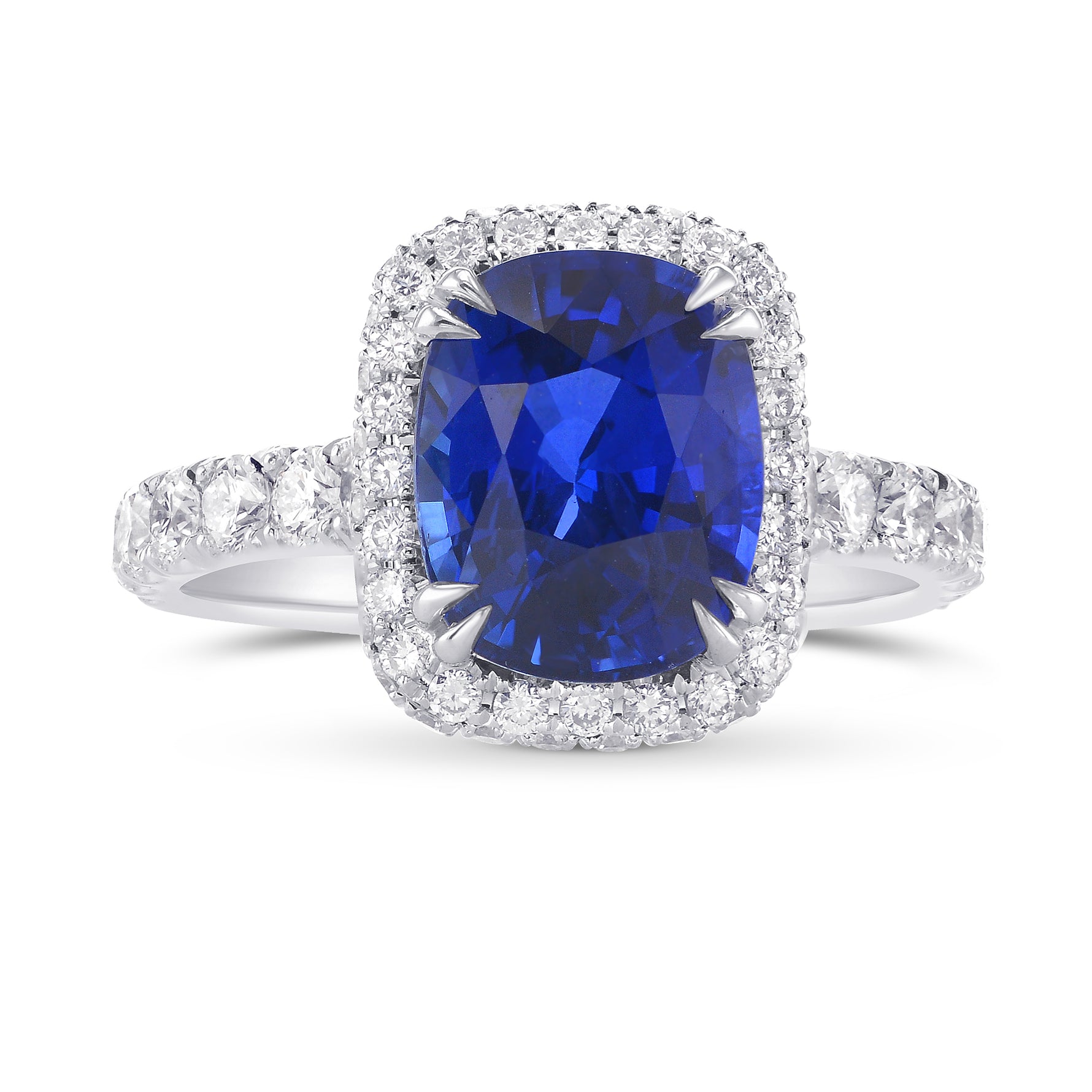 Royal Blue Sapphire Cushion Halo Ring