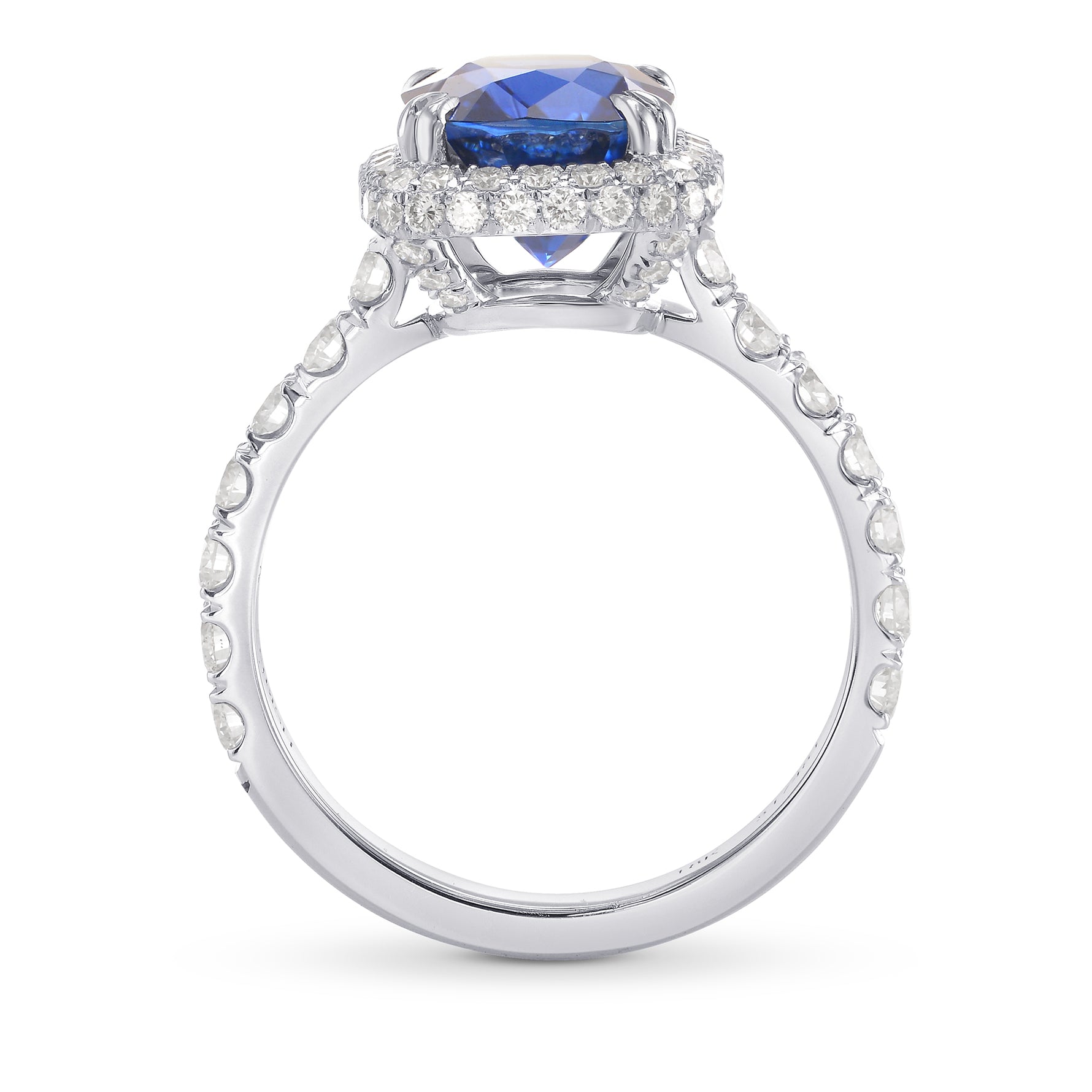 Royal Blue Sapphire Cushion Halo Ring