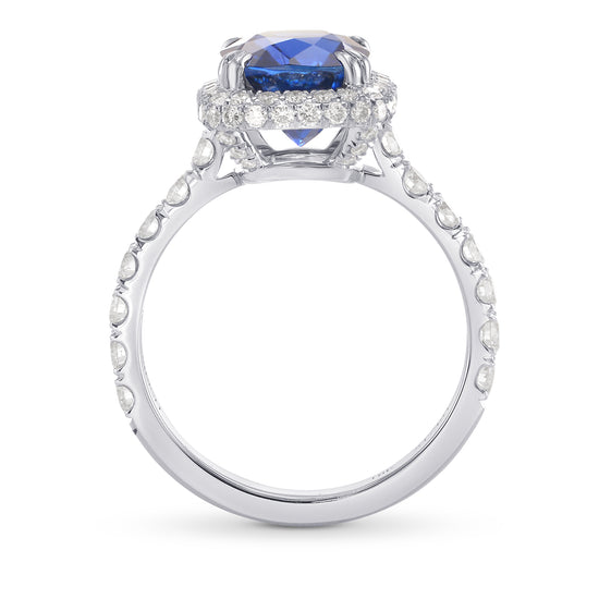 Royal Blue Sapphire Cushion Halo Ring