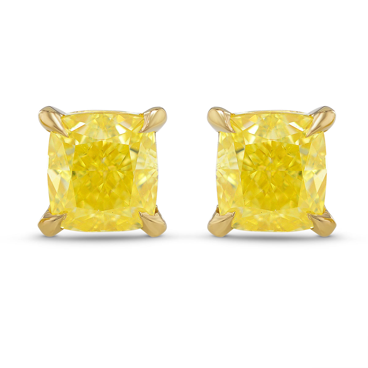  Fancy Intense Yellow Cushion Stud Earrings