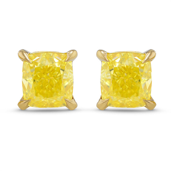  Fancy Intense Yellow Cushion Stud Earrings