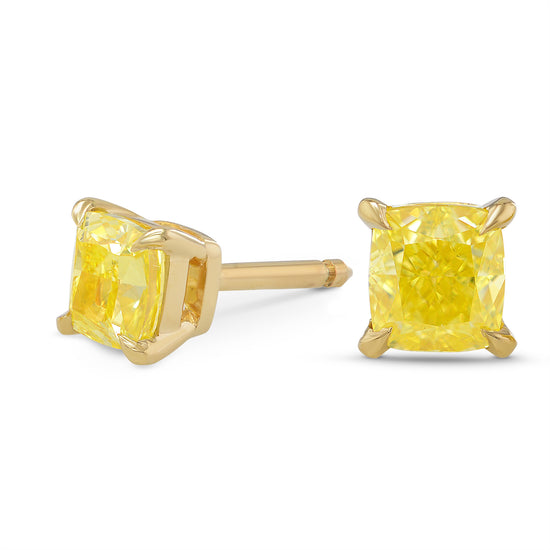  Fancy Intense Yellow Cushion Stud Earrings