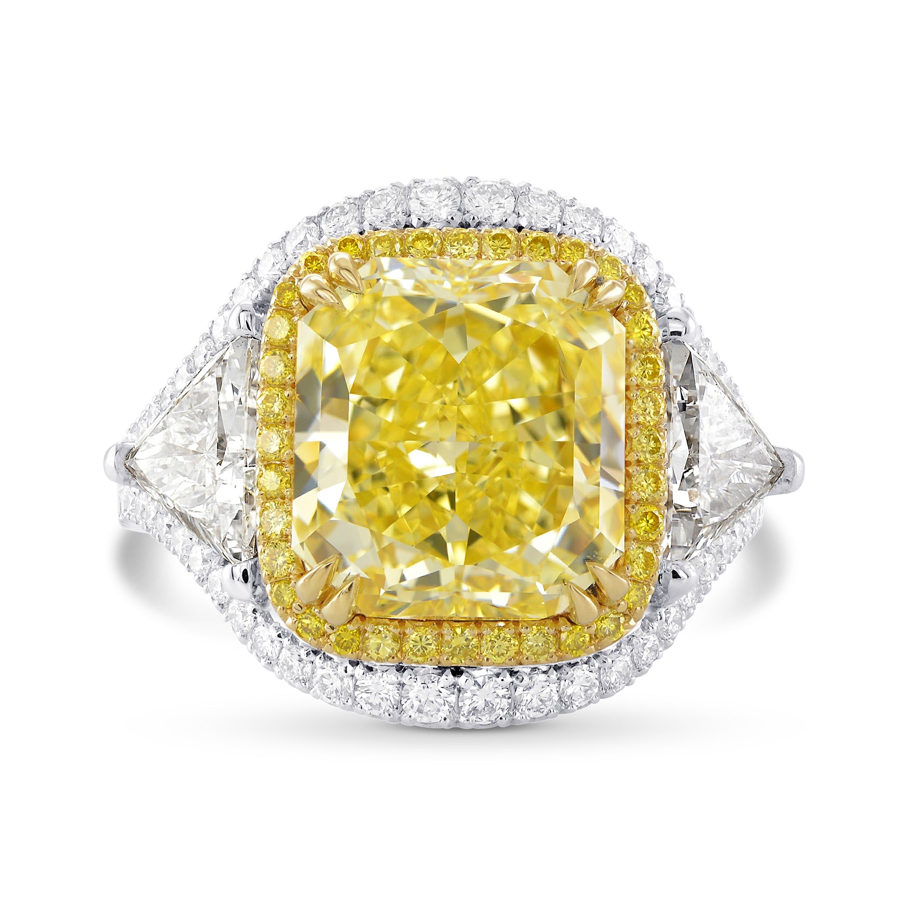 Fancy Intense Yellow, Radiant & Triangle Diamond Halo Ring