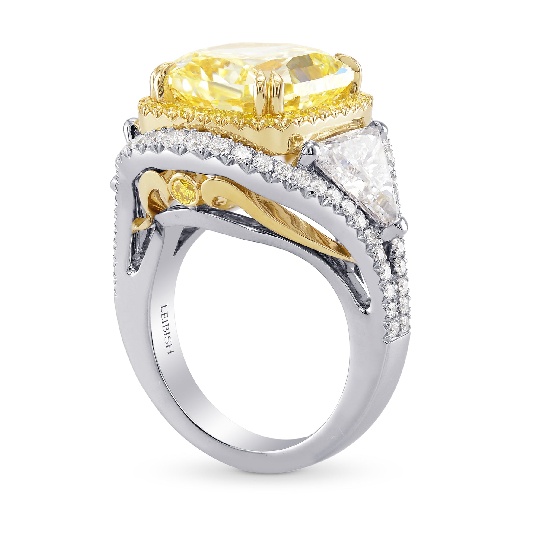Fancy Intense Yellow, Radiant & Triangle Diamond Halo Ring