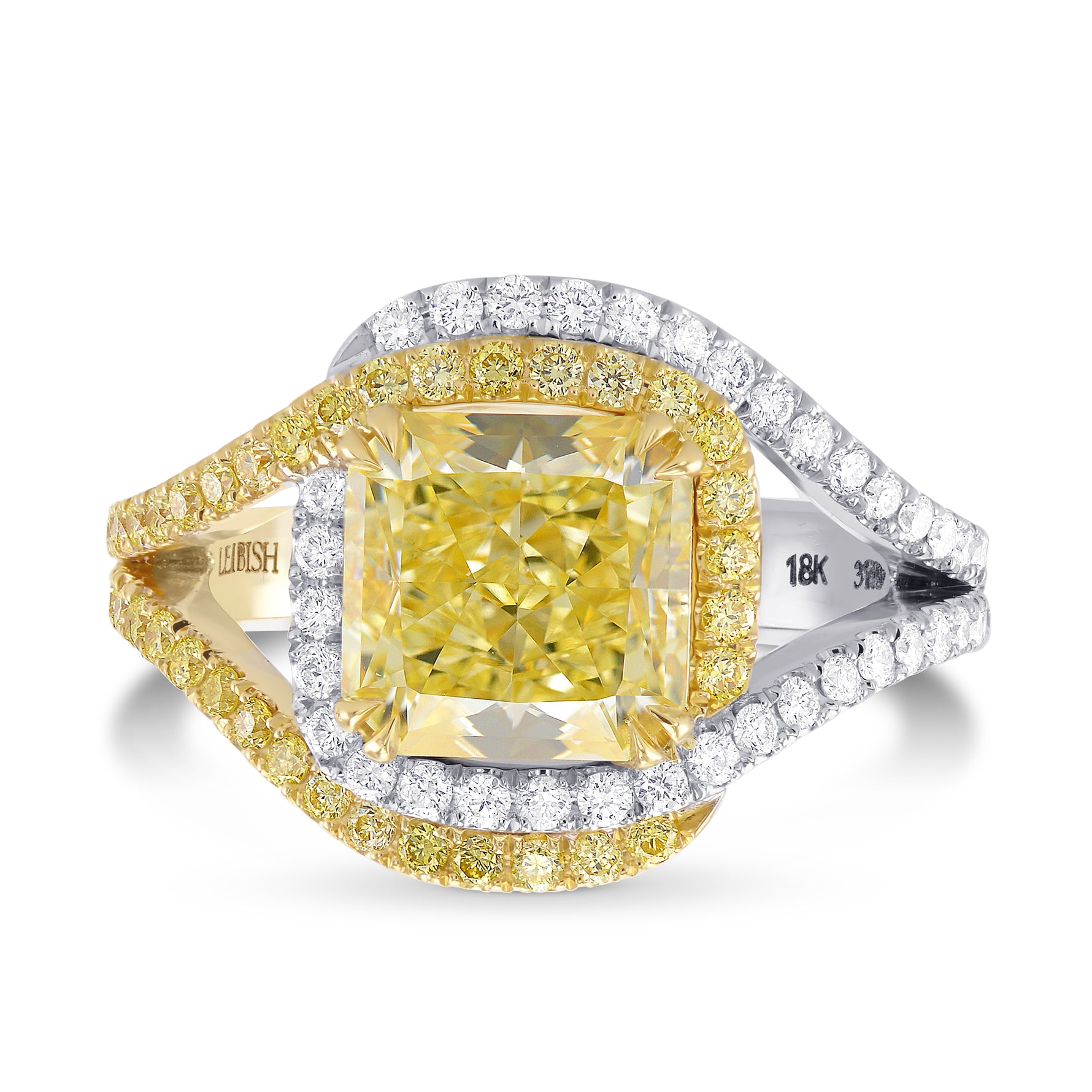  Fancy Yellow, Radiant Pave Cross-Over Diamond Dress Ring
