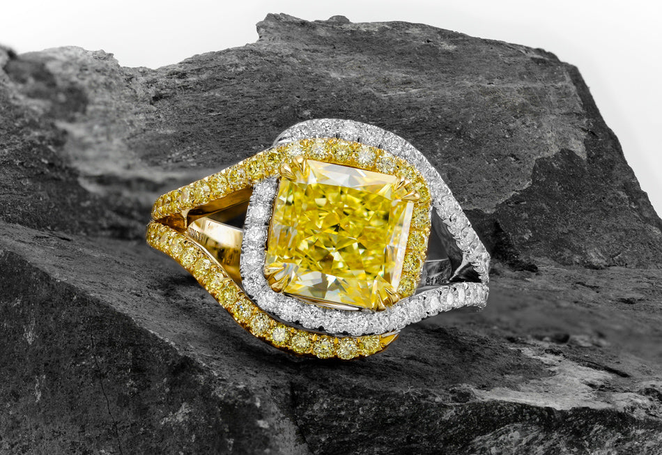  Fancy Yellow, Radiant Pave Cross-Over Diamond Dress Ring