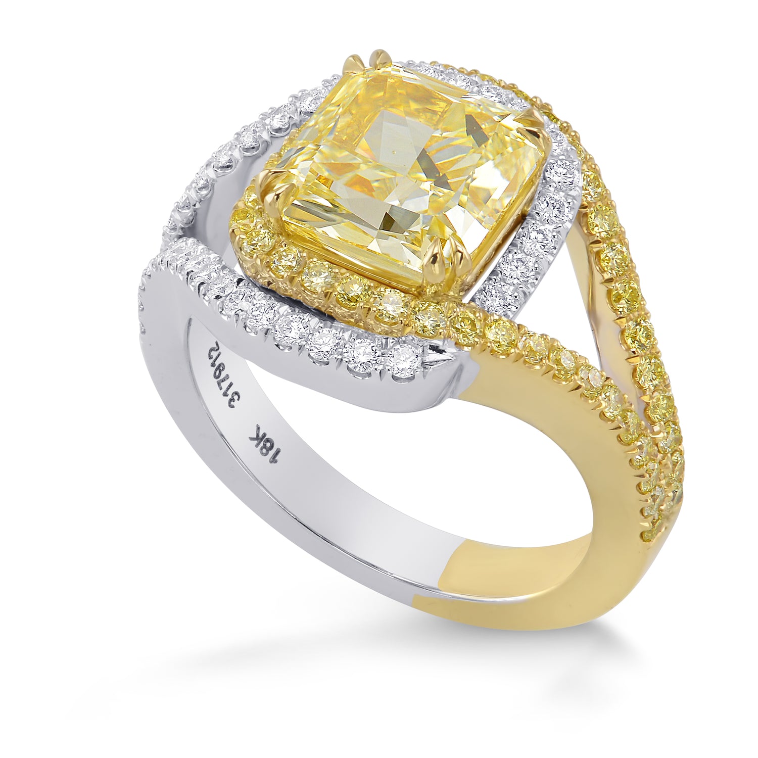  Fancy Yellow, Radiant Pave Cross-Over Diamond Dress Ring