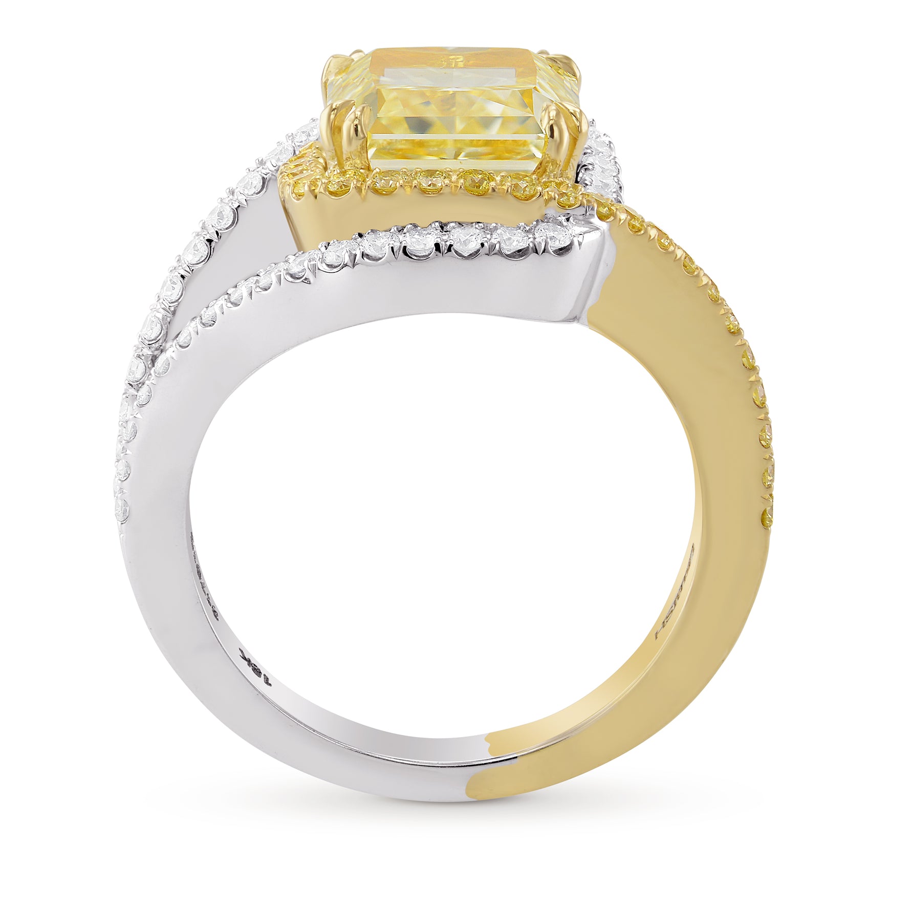  Fancy Yellow, Radiant Pave Cross-Over Diamond Dress Ring