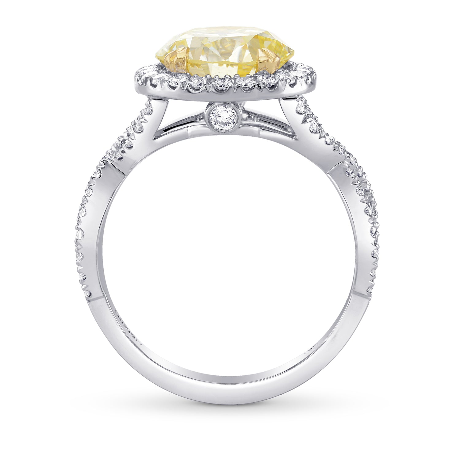 Light Yellow Round Halo Diamond Ring