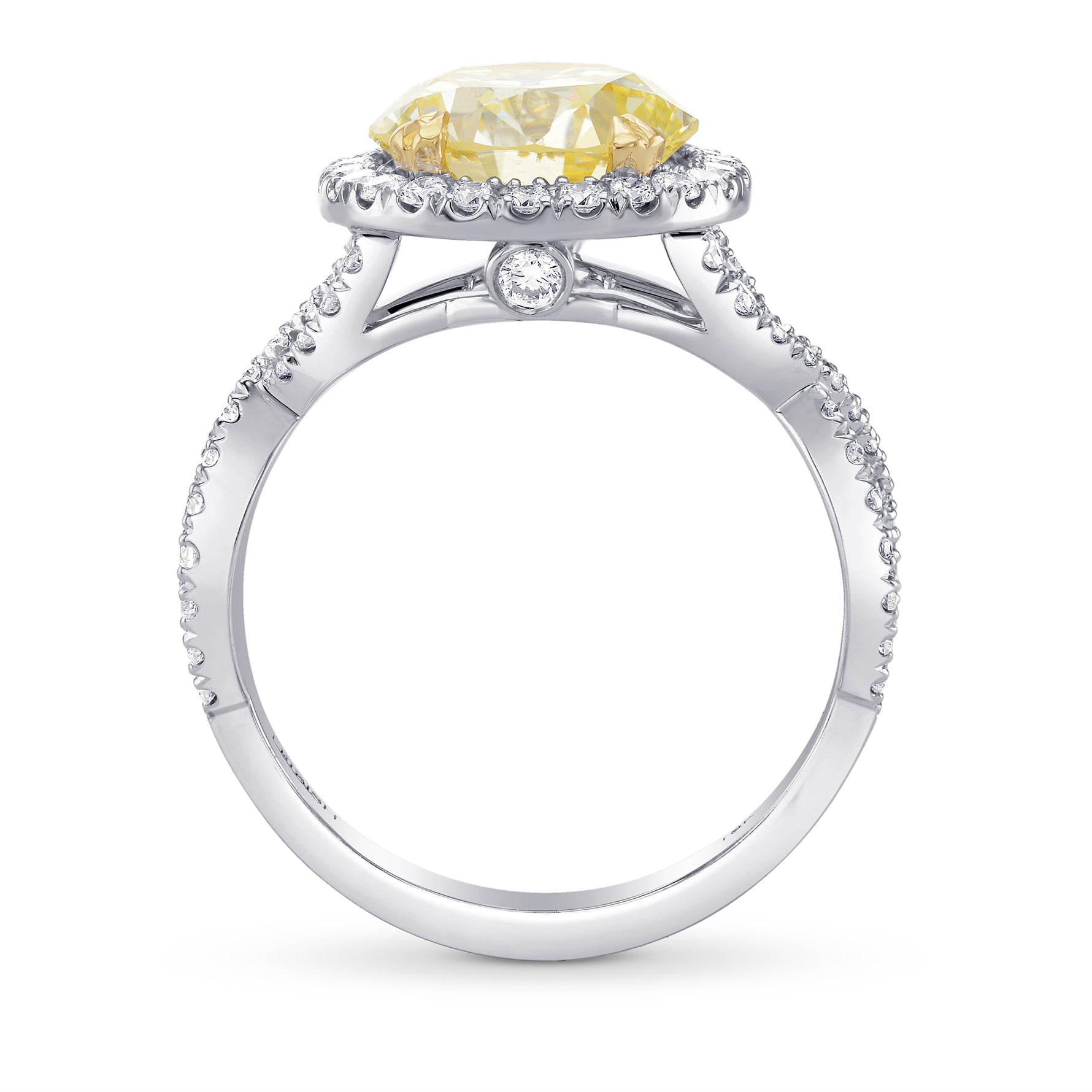 Light Yellow Round Halo Diamond Ring
