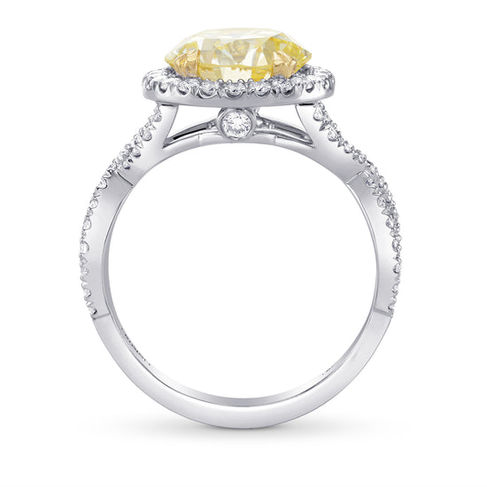 Light Yellow Round Halo Diamond Ring