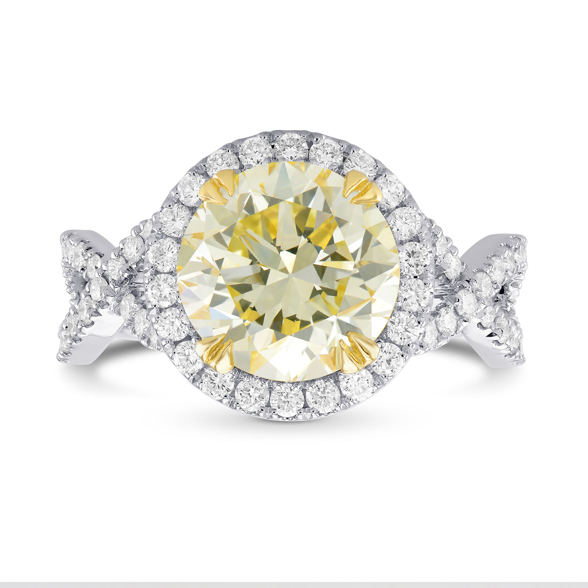 Light Yellow Round Halo Diamond Ring