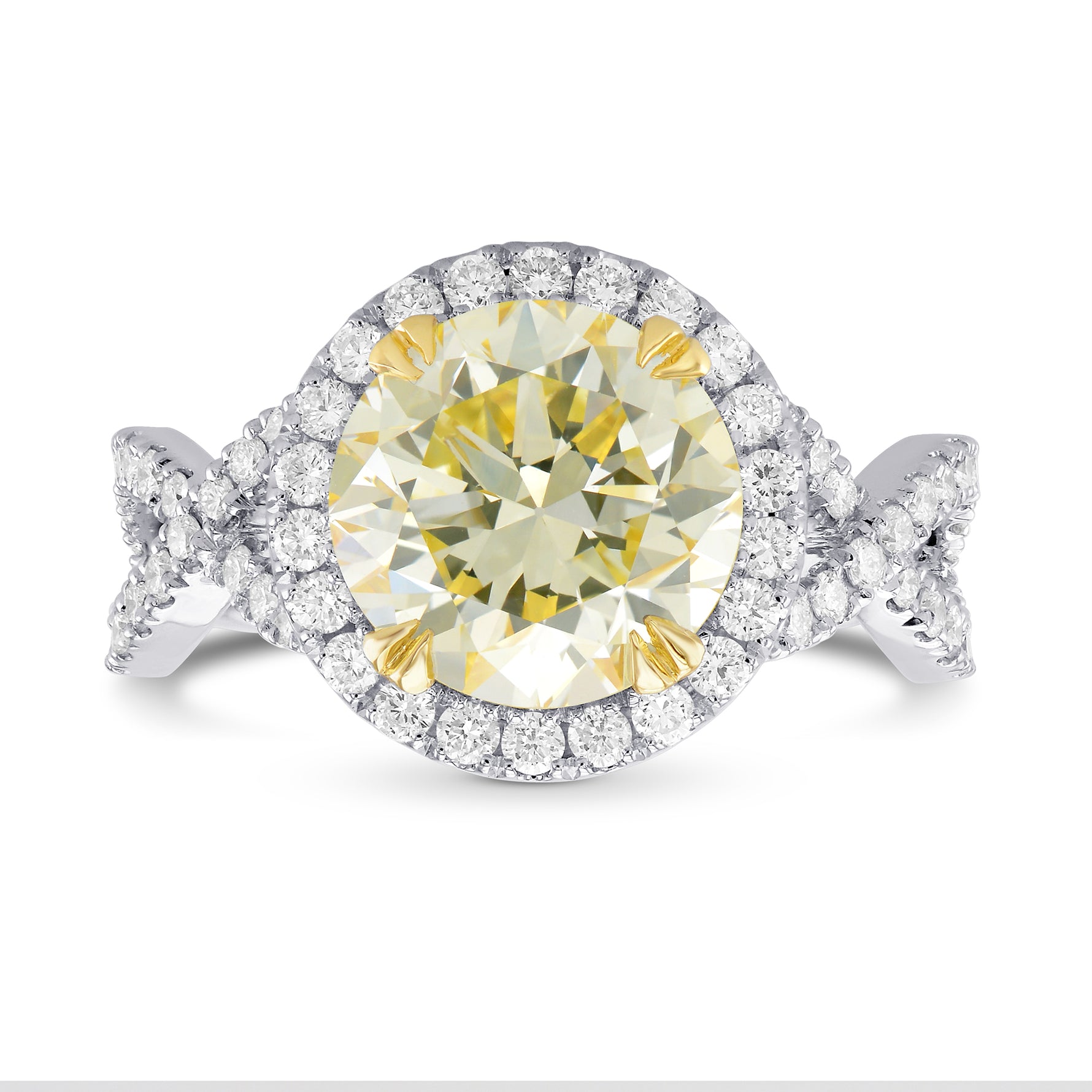 Light Yellow Round Halo Diamond Ring