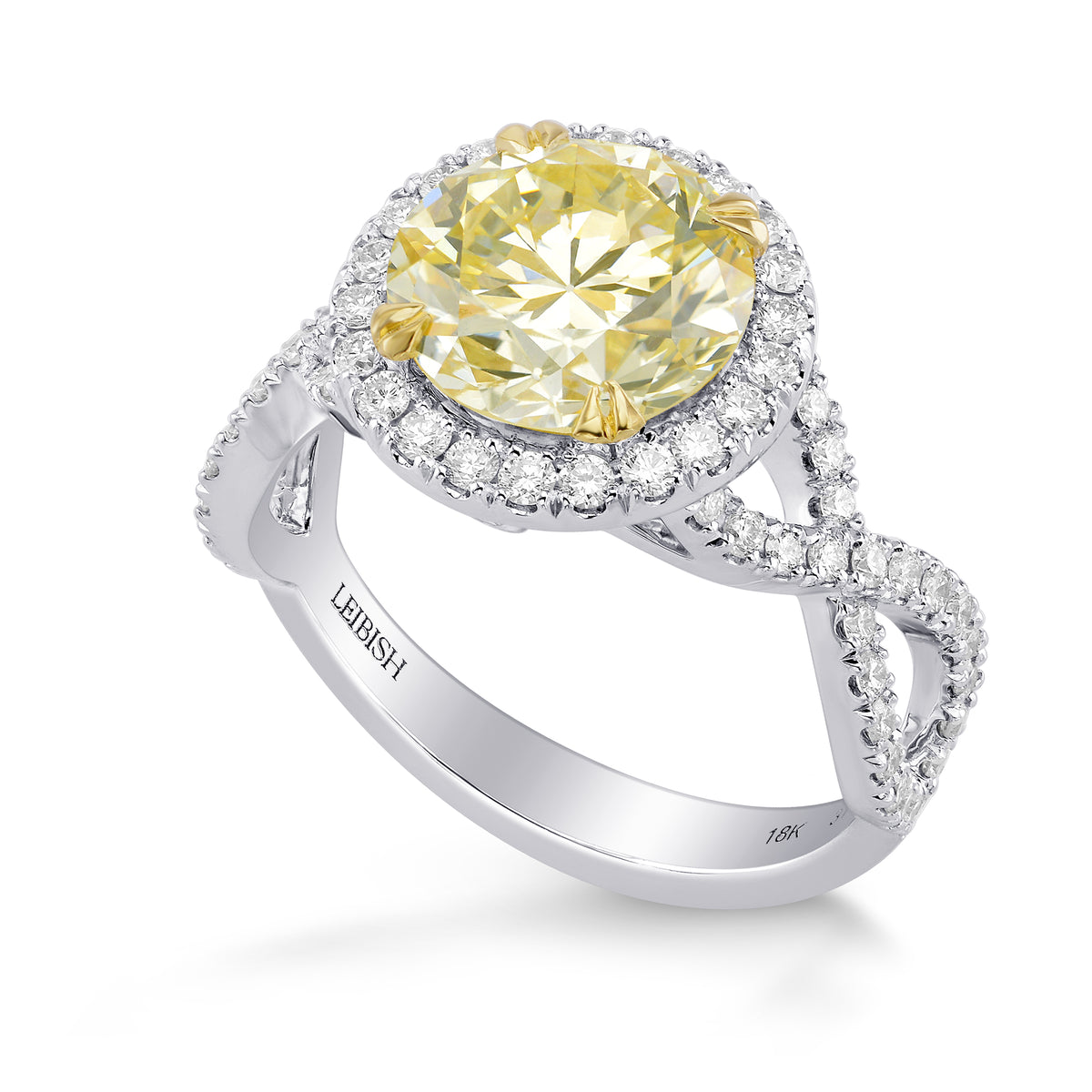 Light Yellow Round Halo Diamond Ring
