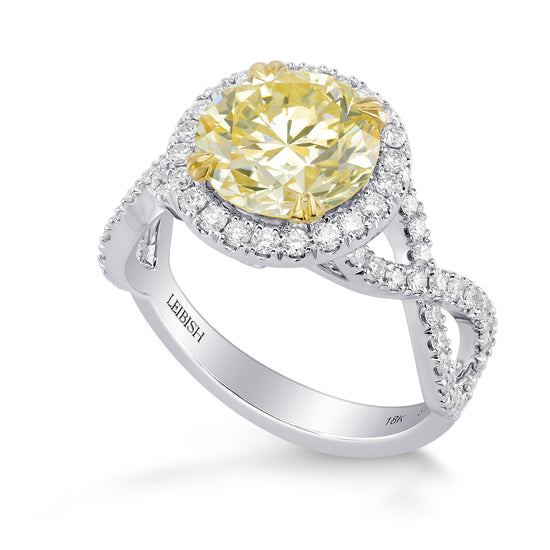 Light Yellow Round Halo Diamond Ring