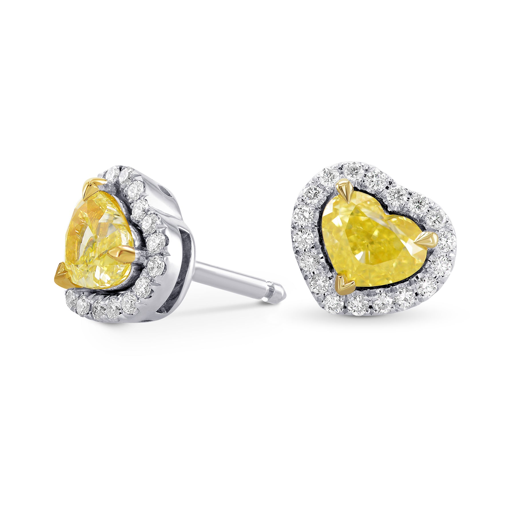 Fancy Intense Yellow Heart Shape Diamond Halo Earrings