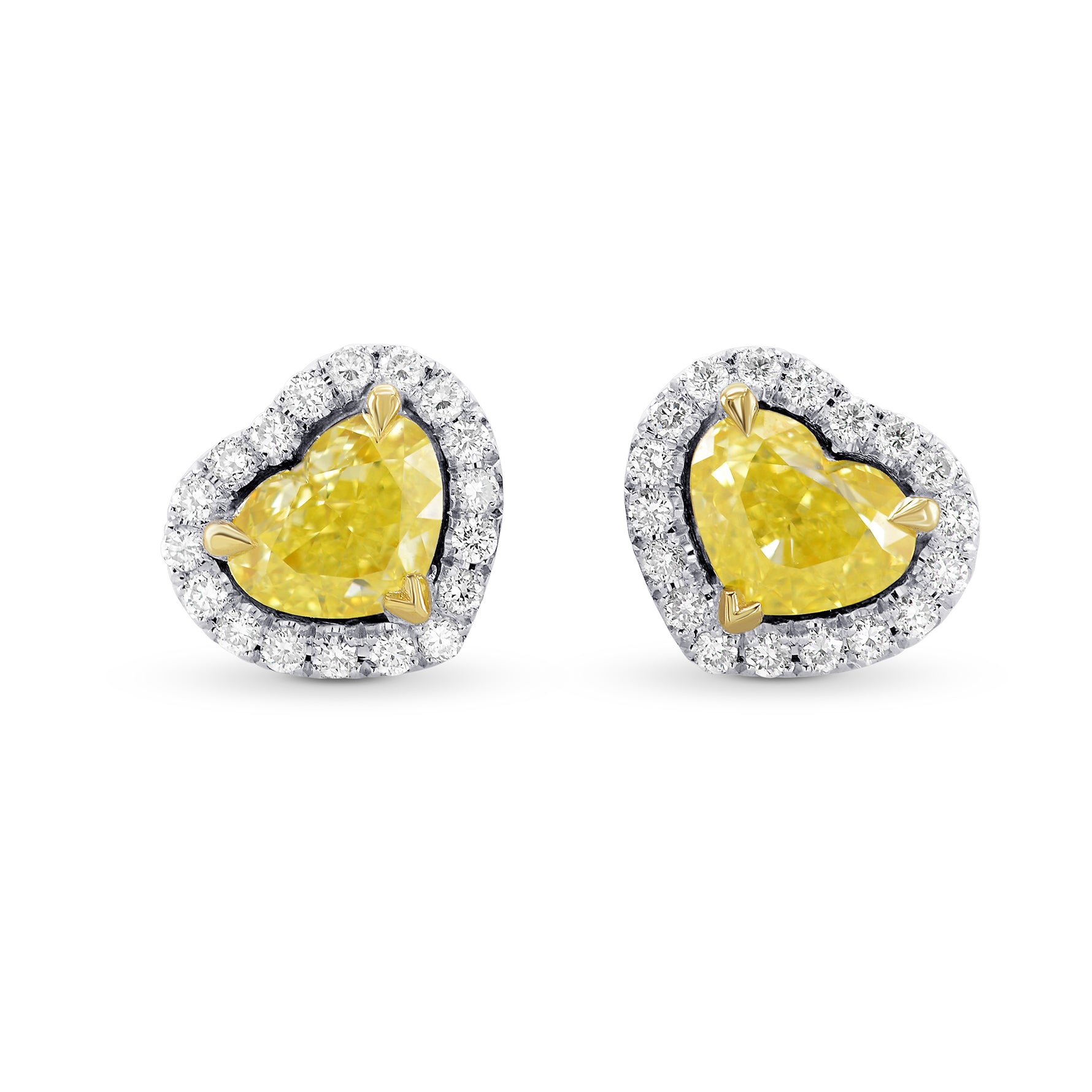 Fancy Intense Yellow Heart Shape Diamond Halo Earrings
