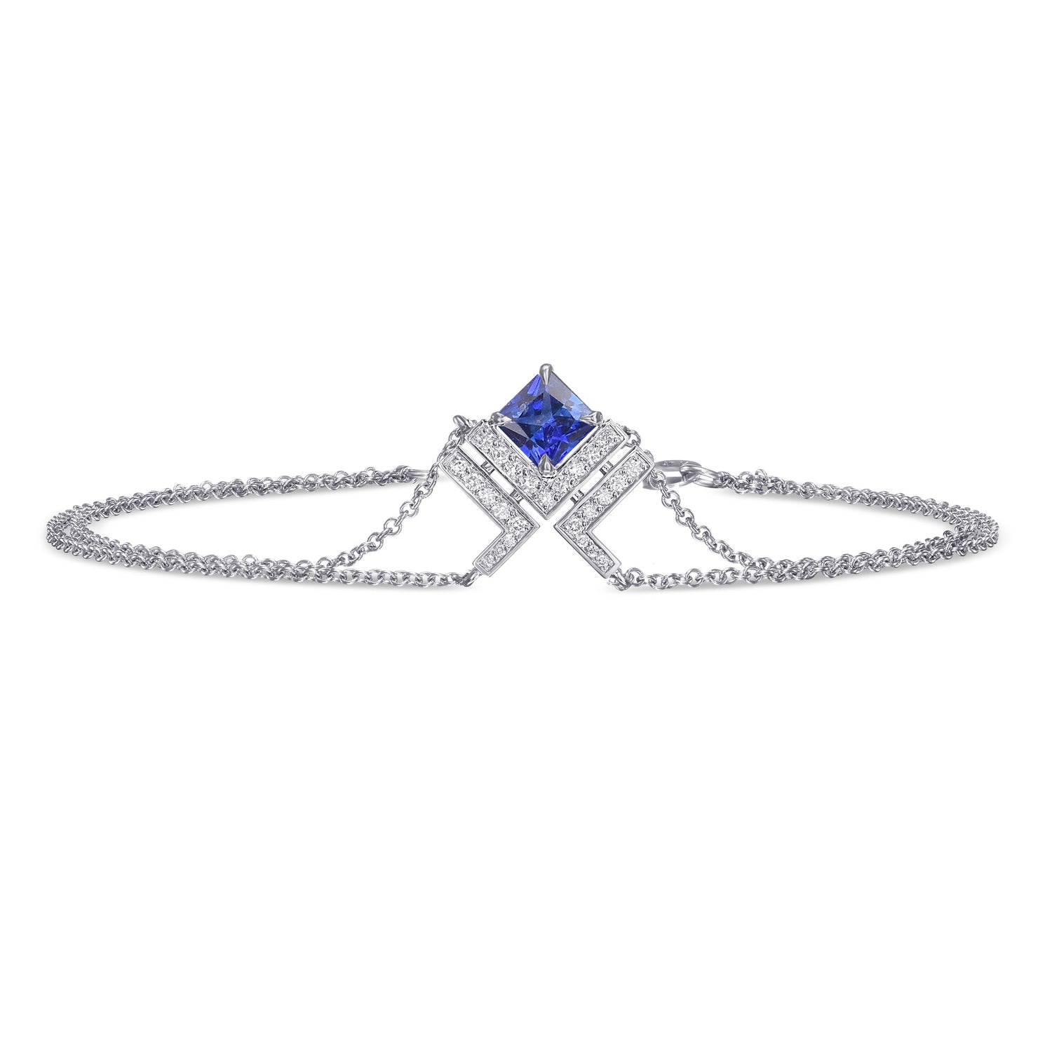 Princess Sapphire Leibish Logo Pave Bracelet